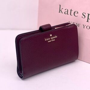 Kate Spade Lena Medium Compact Bifold Wallet Pebble Leather Cherrywood